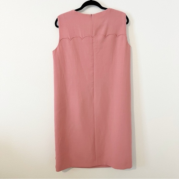 Escada Dascalopa Scalloped Pink Wool Midi Dress Button Size 44 - Picture 5 of 5